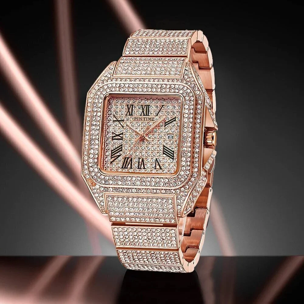 🆕Gosasa Analog Quartz Men Gold Fashion Crystal Stainless Bracelet Wristwatch - Picture 7 of 9